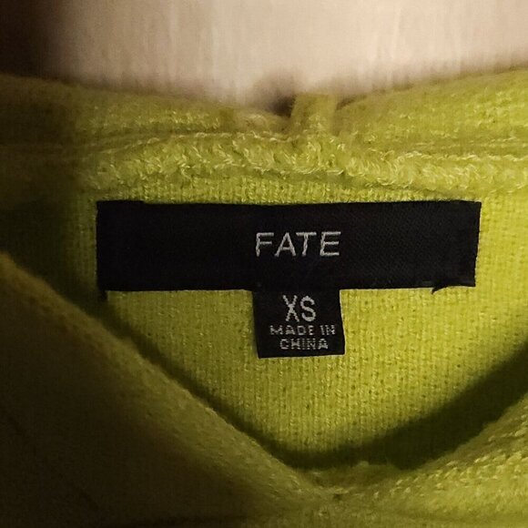 Fate Neon Green Yellow Distressed Hem Wool Blend Hooded Sweater XS - Picture 5 of 6